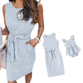 IFFEI Mommy and Me Dresses Womens Summer Sleeveless Striped Girls Dress Casual Crew Neck Tie Waist Mini Matching Family Dresses 3-6M B