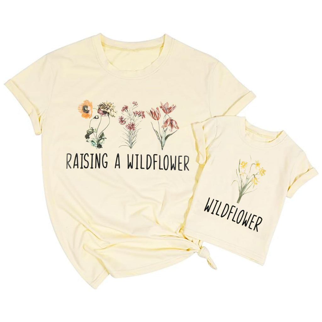 Raising A Wildflower Shirt Mom Toddler Matching Tshirt Mommy and Me Matching Tee Mother Daughter Son Mama Mini Outfit Apricot