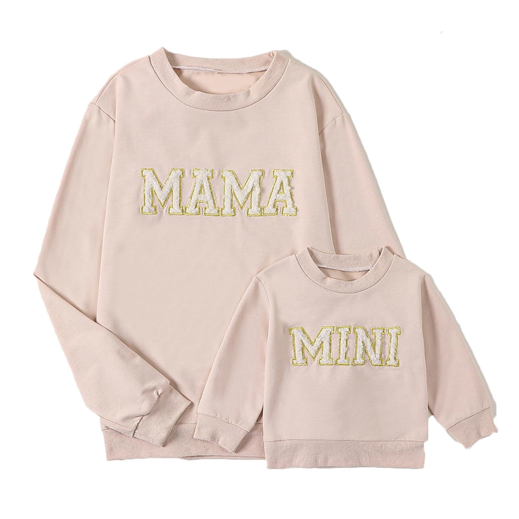 MYBFYABO Mommy and Me Matching Outfits Long Sleeve Funny Letter Printed Sweatshirts Family Matching Outfits Pullover Tops(Baby 2-3 Years Beige)