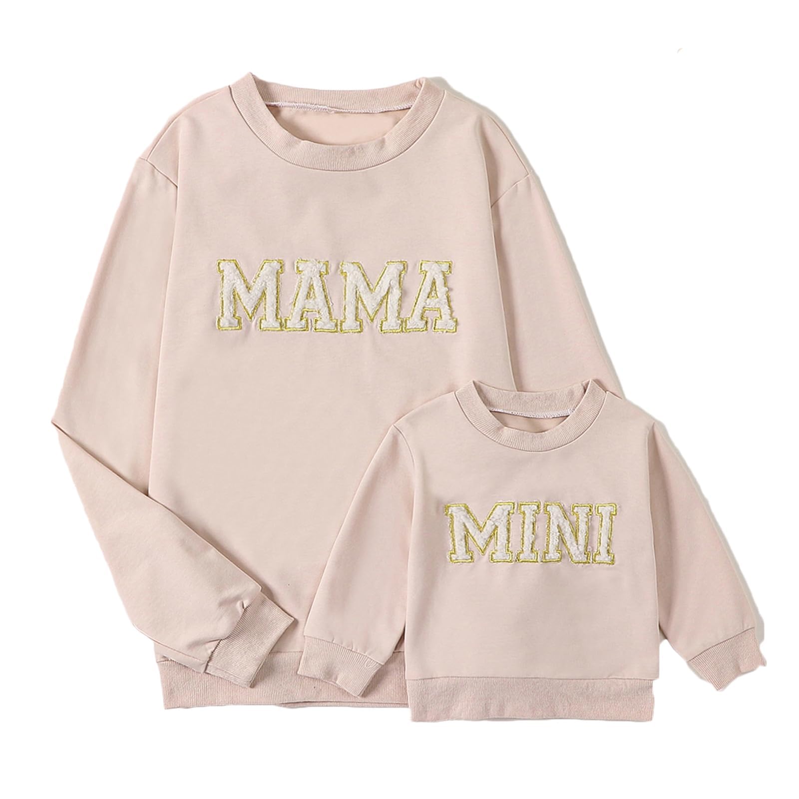 MYBFYABO Mommy and Me Matching Outfits Long Sleeve Funny Letter Printed Sweatshirts Family Matching Outfits Pullover Tops(Baby 2-3 Years Beige)